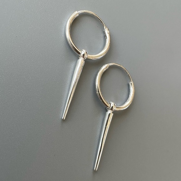 Sterling Silver Hoop Spike Earrings - Picture 5 of 6